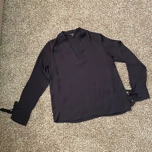 Express, Navy, Satin-Type Material, Long Sleeve Blouse